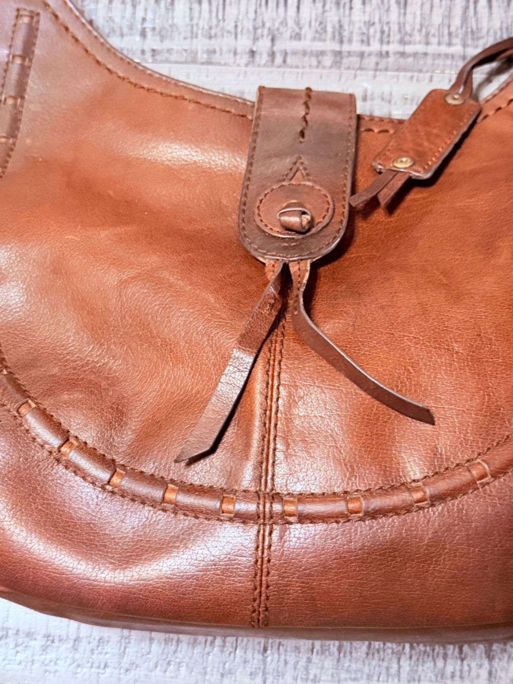 Leather Shoulder Bag in Brown by Dina True - Picture 3 of 13